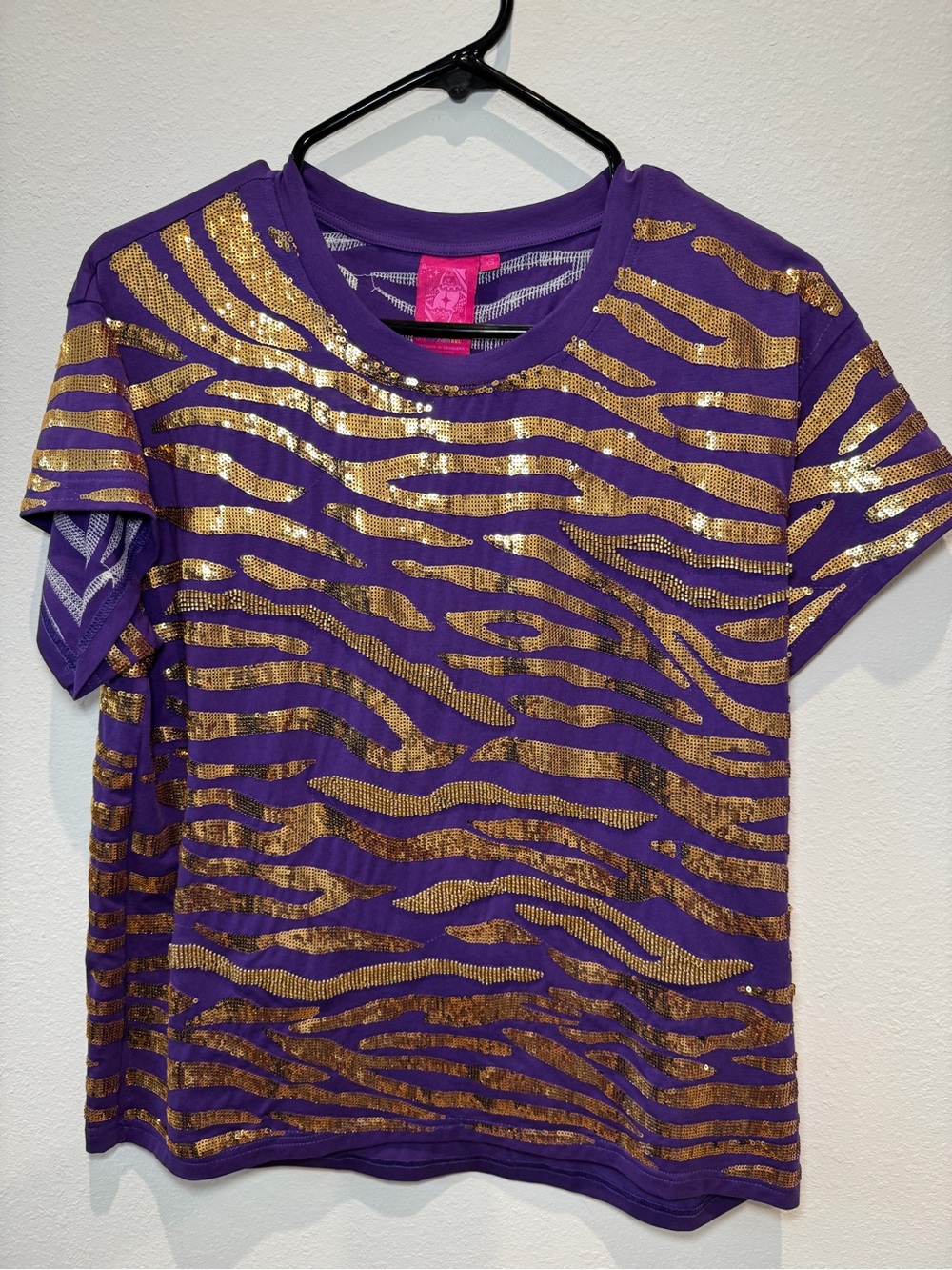 Queen of Sparkles Purple & Gold Seed Bead & Sequin Tiger Stripe Tee